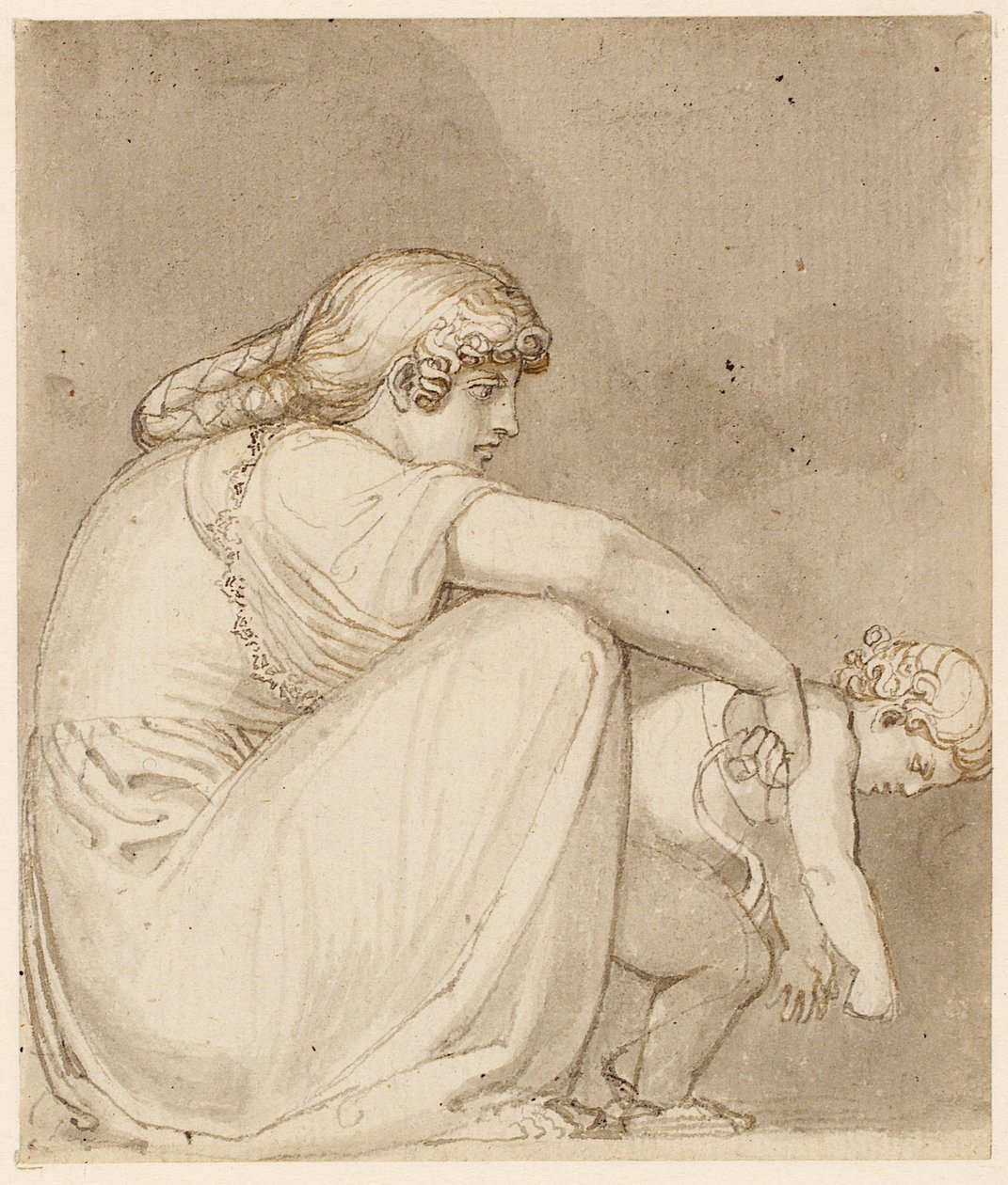 Bir Anne ve Çocuk (kalem, mürekkep ve kağıt üzerinde yıkama) by John Flaxman