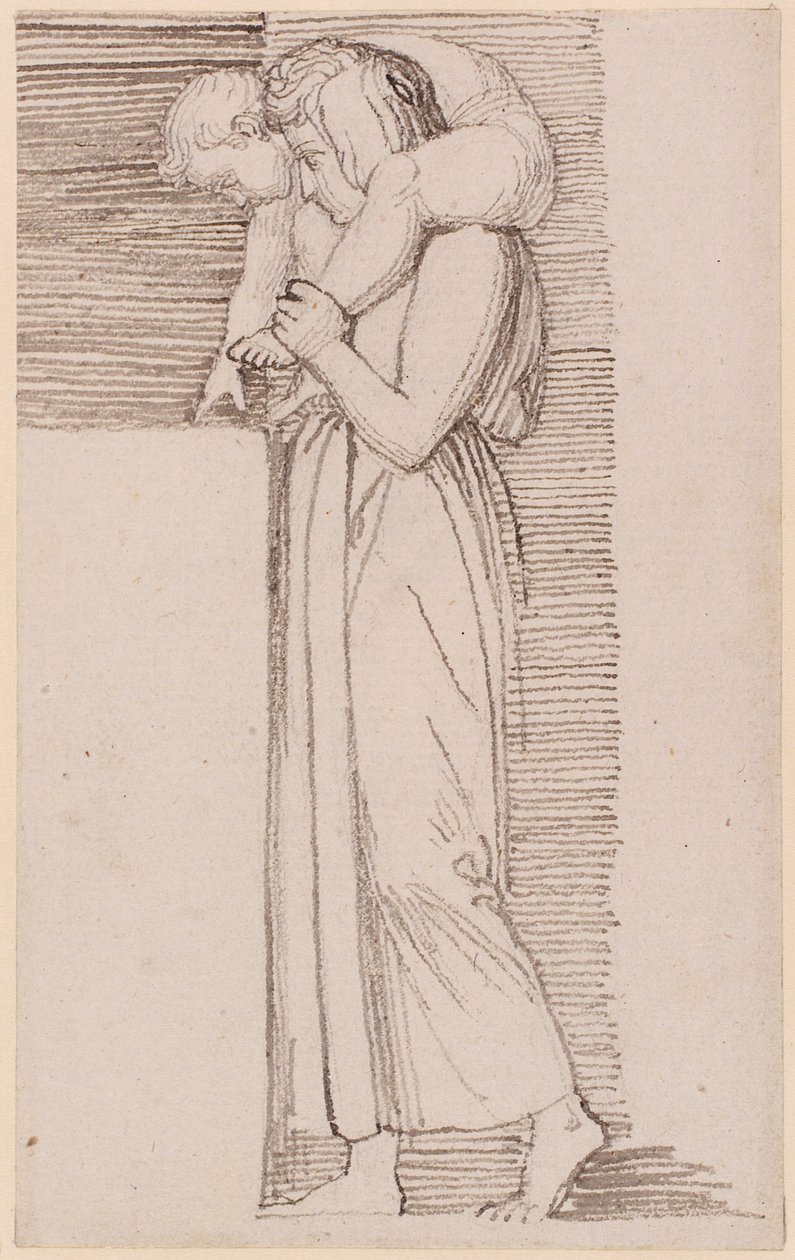 Omzunda Çıplak Çocuğu Olan Kadın, Yüzü Sola (kalem, tükenmez kalem, mürekkep ve kağıt üzerinde yıkama) by John Flaxman