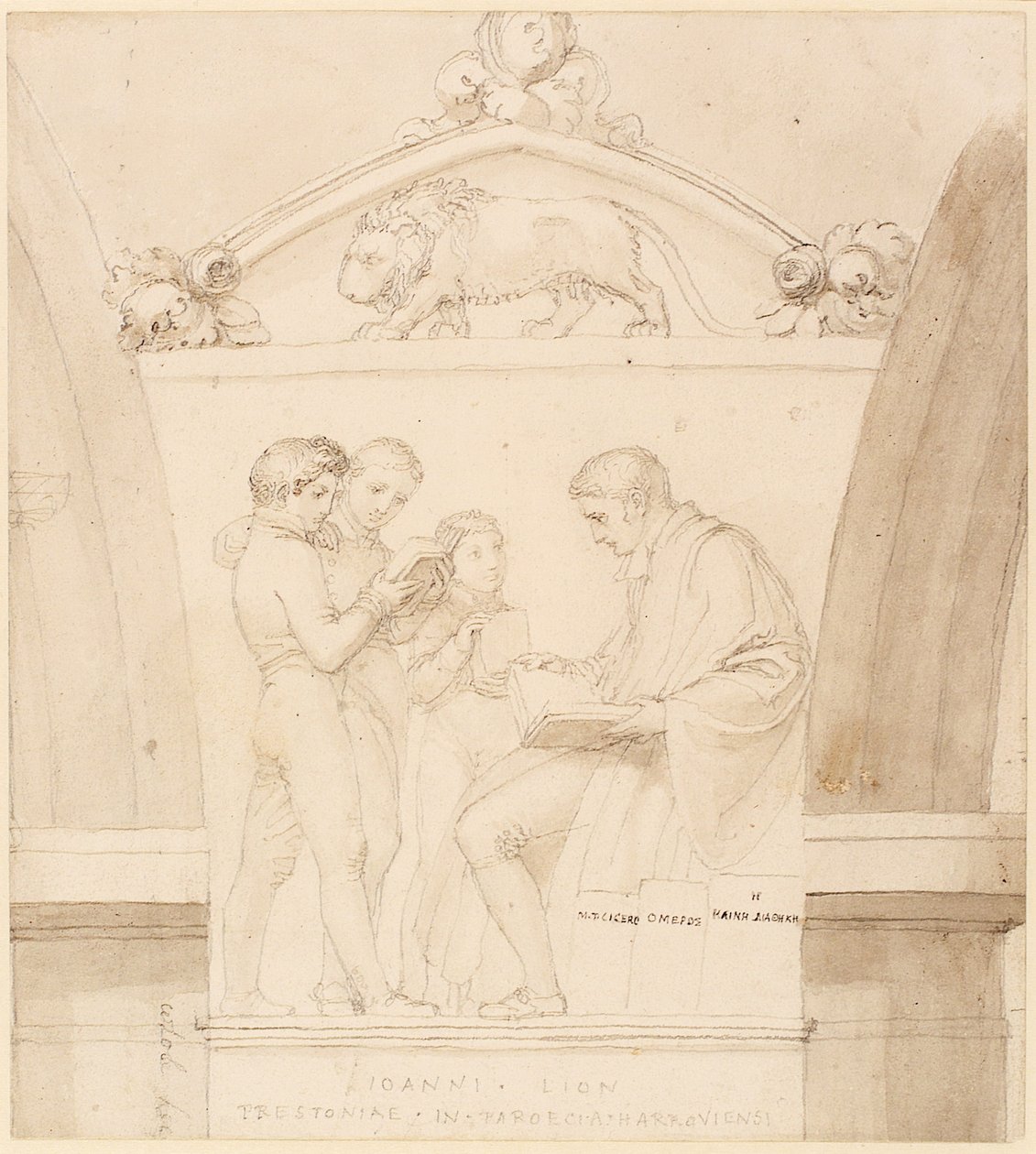 John Lyon Anıtı için Tasarım (kalem, tükenmez kalem, mürekkep ve kağıt üzerinde yıkama) by John Flaxman