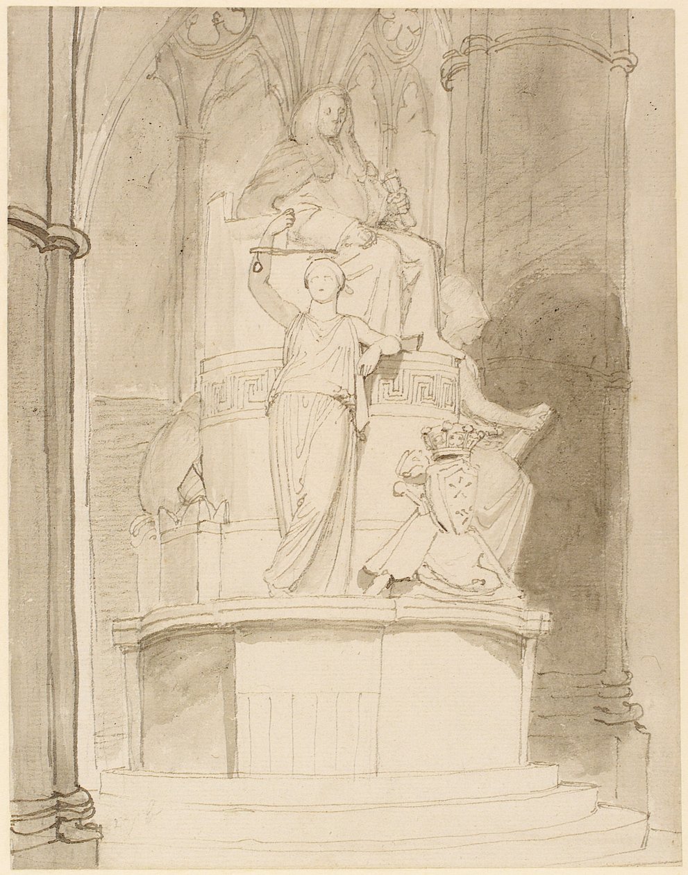 Westminster Abbey, Lord Mansfield Anıtı için tasarım (kalem, tükenmez kalem, mürekkep ve kağıt üzerinde yıkama) (ayrıca bkz. 273967 ve 273968) by John Flaxman