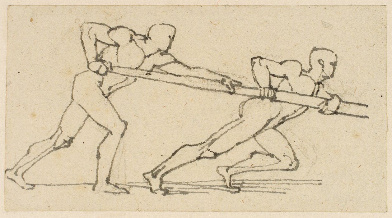 Bir Direği Sağa iten İki Erkek Figür (kalem, tükenmez kalem ve kağıt üzerine mürekkep) by John Flaxman