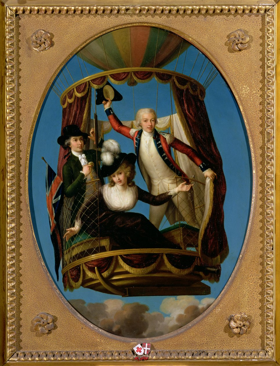 Captain Vincenzo Lunardi with his Assistant George Biggin and Mrs Letitia Anne Sage, in a Balloon, 1785 (oil on copper) by John Francis Rigaud