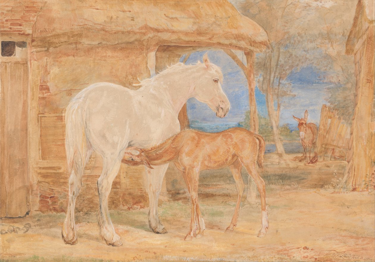Gri Kısrak ve Kestane Tayı by John Frederick Lewis