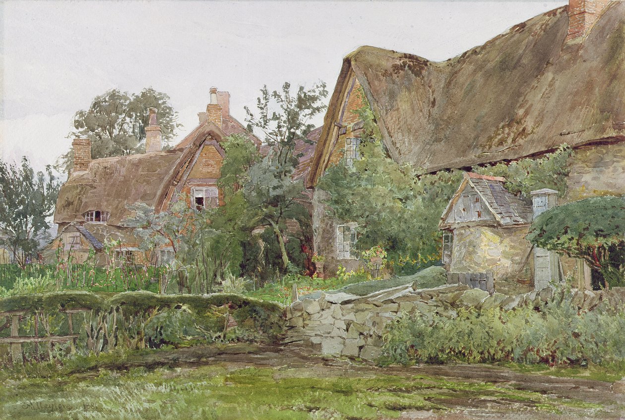 Thatched Kulübeler ve Kulübe Bahçeleri, 1881 (kağıt üzerinde wc ve grafit) by John Fulleylove
