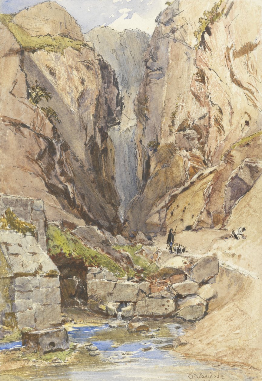 Castalian Spring, Delphi, c.1895 (kağıt üzerinde wc ve grafit) by John Fulleylove