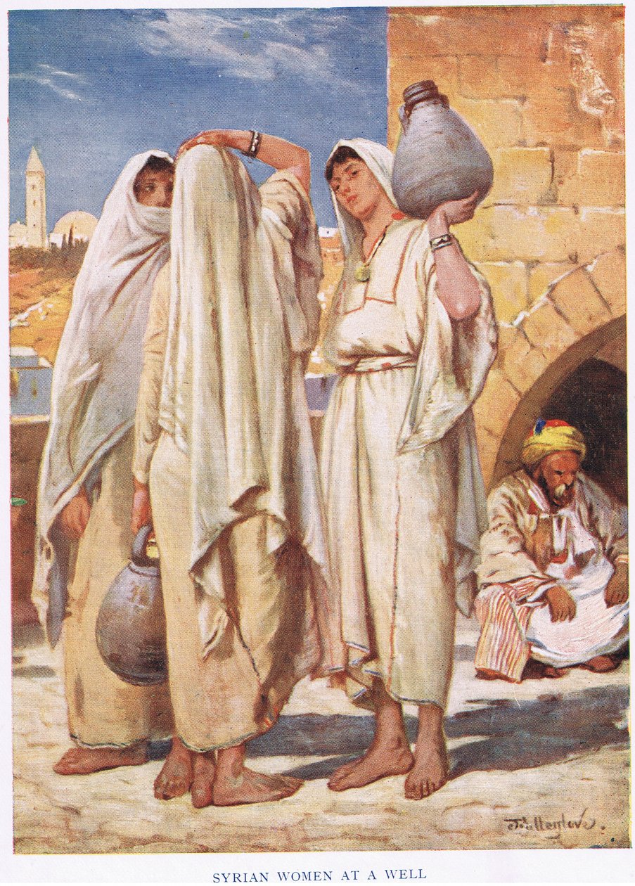 Sürahi taşıyan üç Suriyeli kadın by John Fulleylove