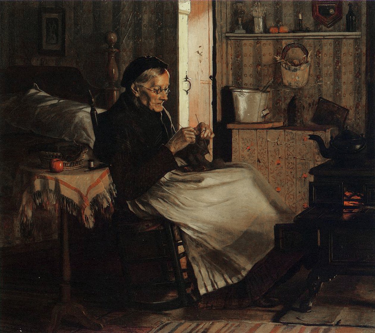 Yaşlı Bir Kadın Örgüsü, 1893 dolayları by John George Brown