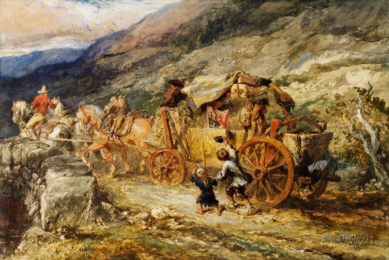 Geçen Yüzyılın Sahne Antrenörü, 1855 (kağıt üzerinde wc ve guaj) by John Gilbert
