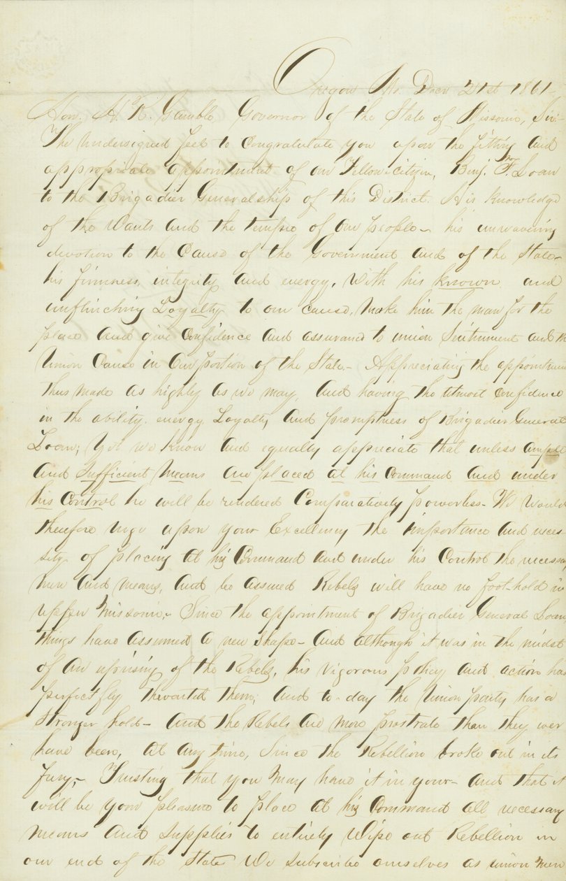 General Benjamin Loan altında milisleri finanse etmek ve tedarik etmek için bir dilekçe by John H.C. Curtis