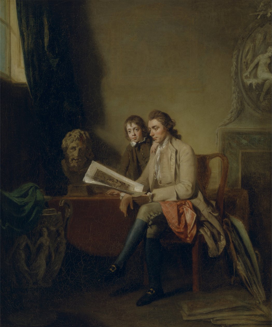 Baskılara Bakan Bir Erkek ve Bir Çocuğun Portresi by John Hamilton Mortimer