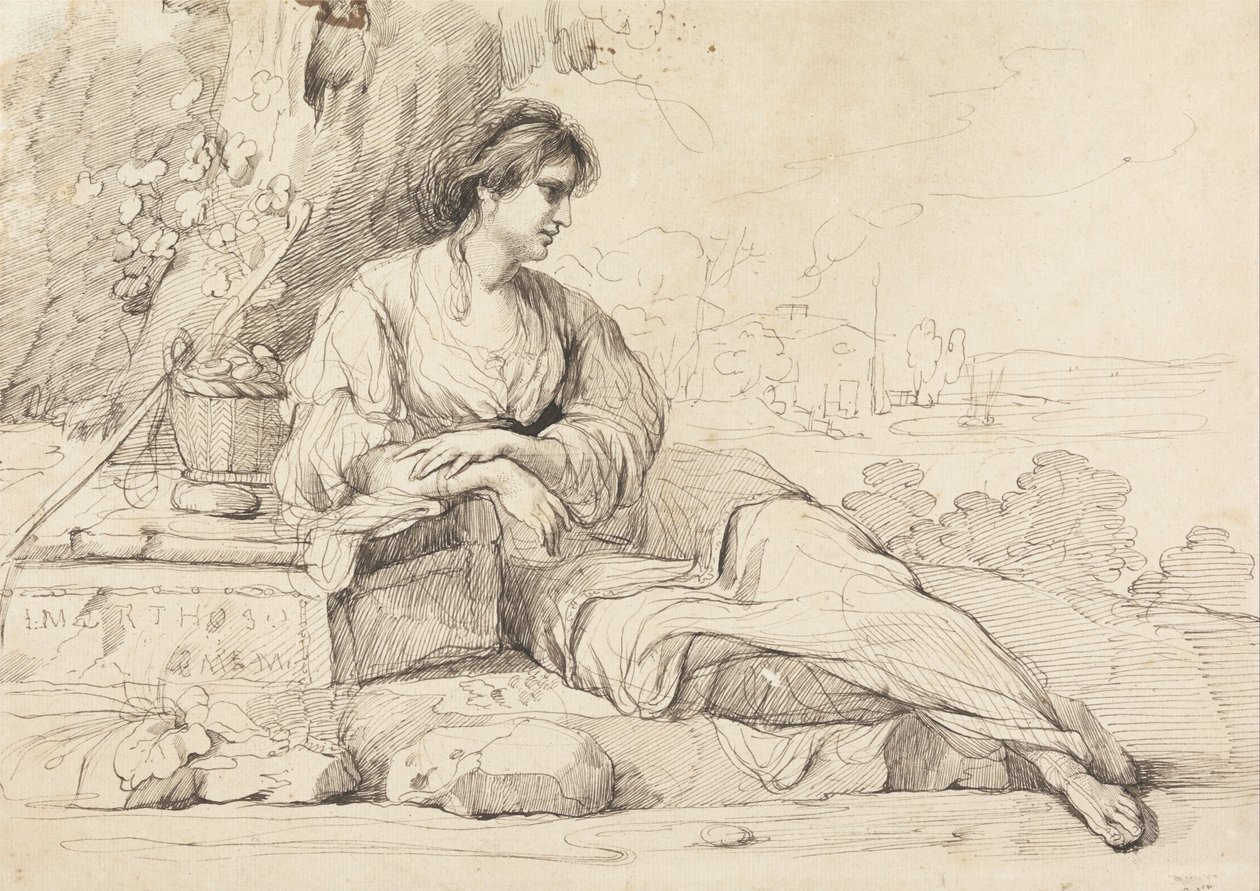 İtalyan Manzarasında Yatan Kadın Figürü by John Hamilton Mortimer
