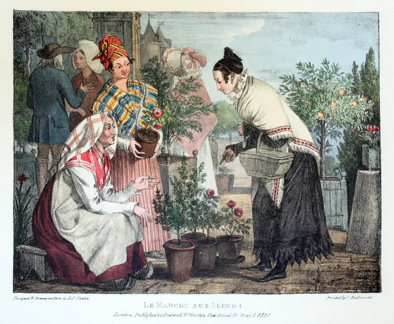 Le Marche aux Fleurs, Rodwell ve Martin tarafından yayınlandı, 1820 by John James Chalon
