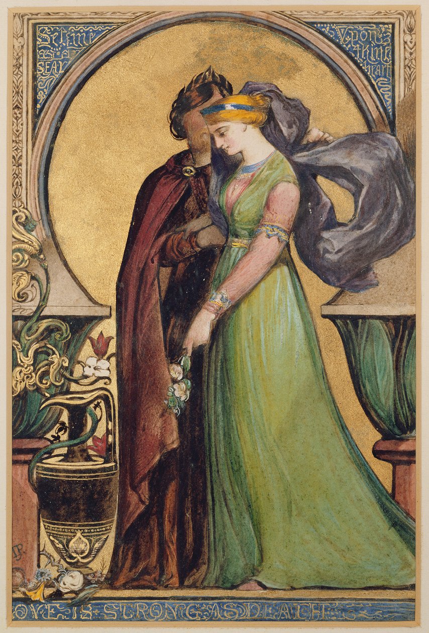 Aşk Ölüm Kadar Güçlüdür, 1894 (kağıt üzerinde altın boya ve wc) by John Jewell Penstone