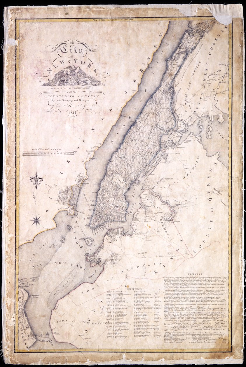New York Şehri, Çevre Ülkelerle Komiserler tarafından Sekreterleri ve Müfettişleri John Randel, Jr., 1814, 1814 (Kalem ve mürekkep, kağıt üzerine suluboya.) by John Jr. Randel