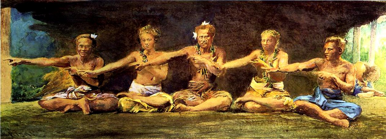 Siva Dance with 5 Dancers, Vaiala, Samoa, 1890 (wc und gouache on paper) by John La Farge or Lafarge