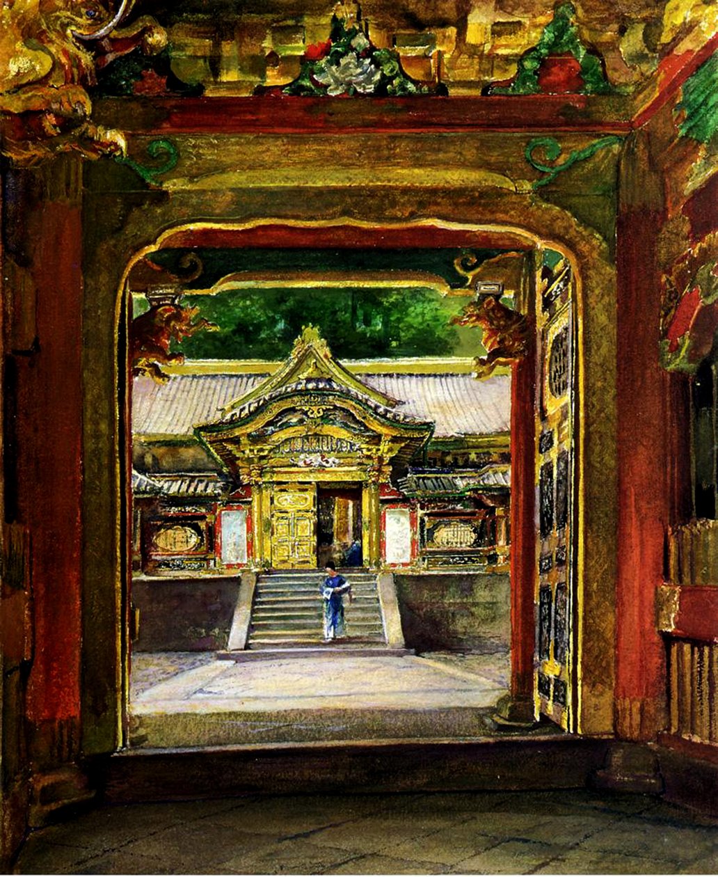 The 3rd Gate, Iyemitsu Tapınağı, Nikko, Japonya, c.1886 (kağıt üzerinde wc ve guaj) by John La Farge or Lafarge