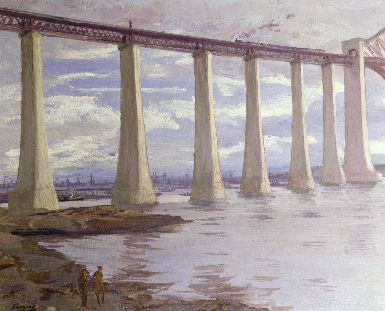 The Piers, Uzaktaki Büyük Filo ile İleri Köprü, 1917 by John Lavery