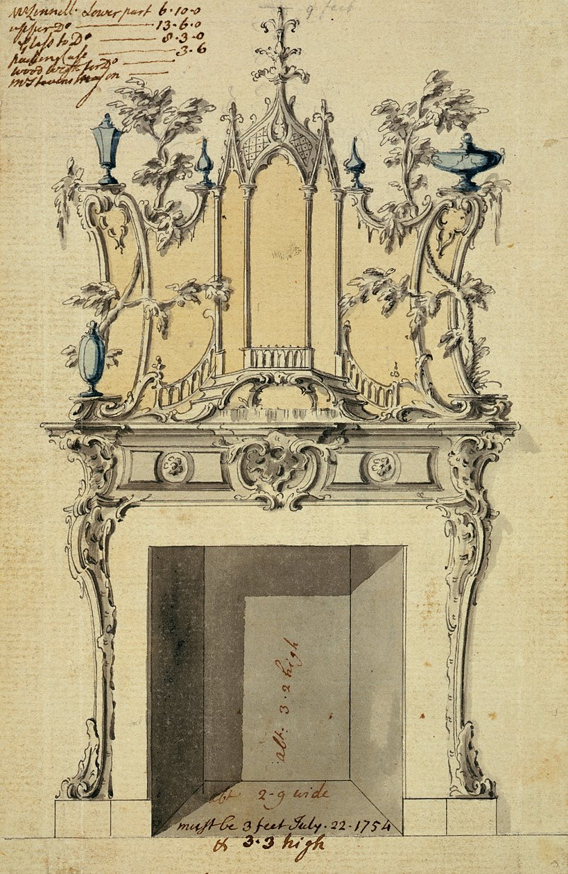 Rokoko Baca Parçası Tasarımı, 1754 (kağıt üzerine kalem ve mürekkep ve wc) by John Linnell