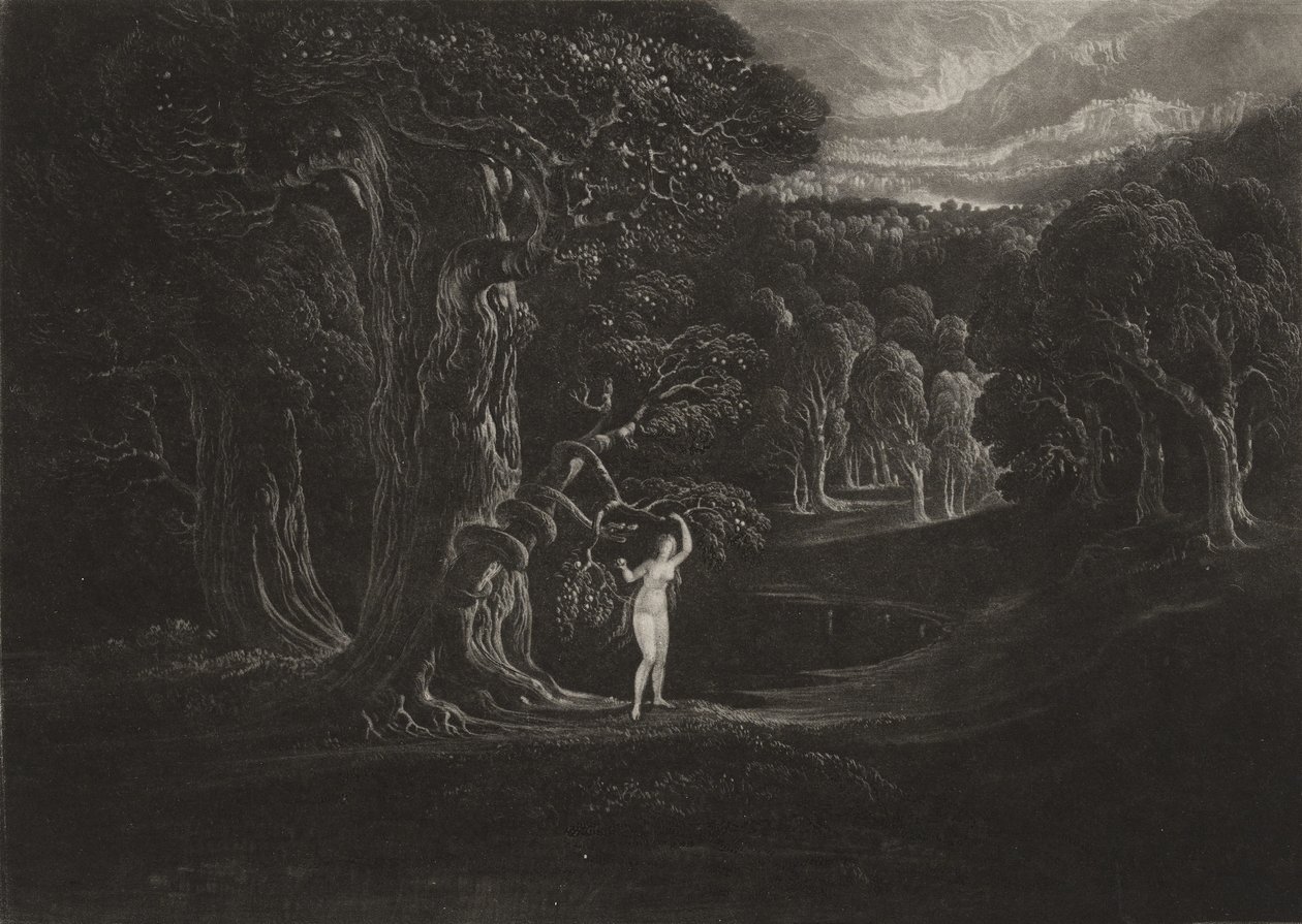 Satan Tempting Eve, c.1827 (mezzotint) by John Martin