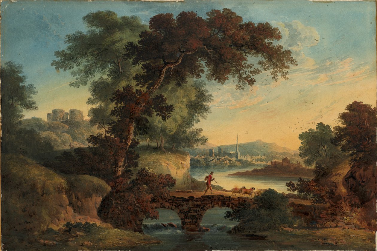 Kale ve Köprülü Manzara (gövde rengi ve kartta wc) by John Oldfield