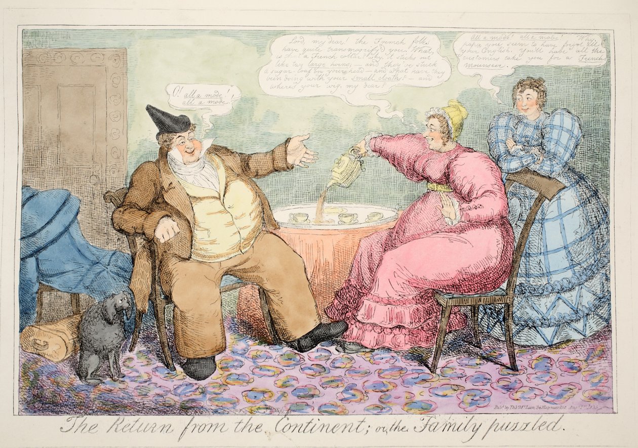 Kıtadan Dönüş veya Şaşkın Aile, pub. 1835 (el renginde gravür) by John Phillips