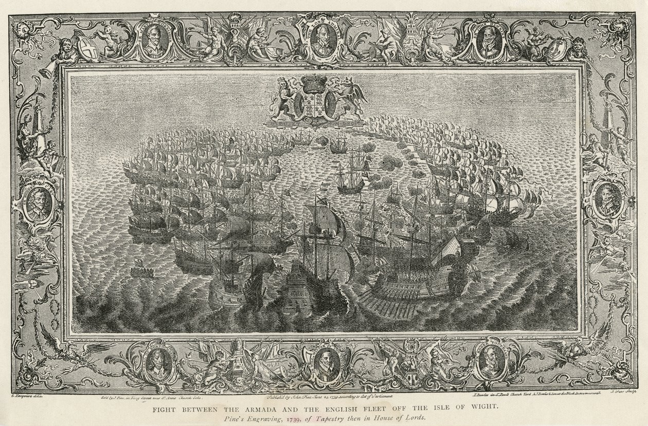Armada ve İngiliz donanması arasında Wight Adası açıklarında savaş, 1739 by John Pine