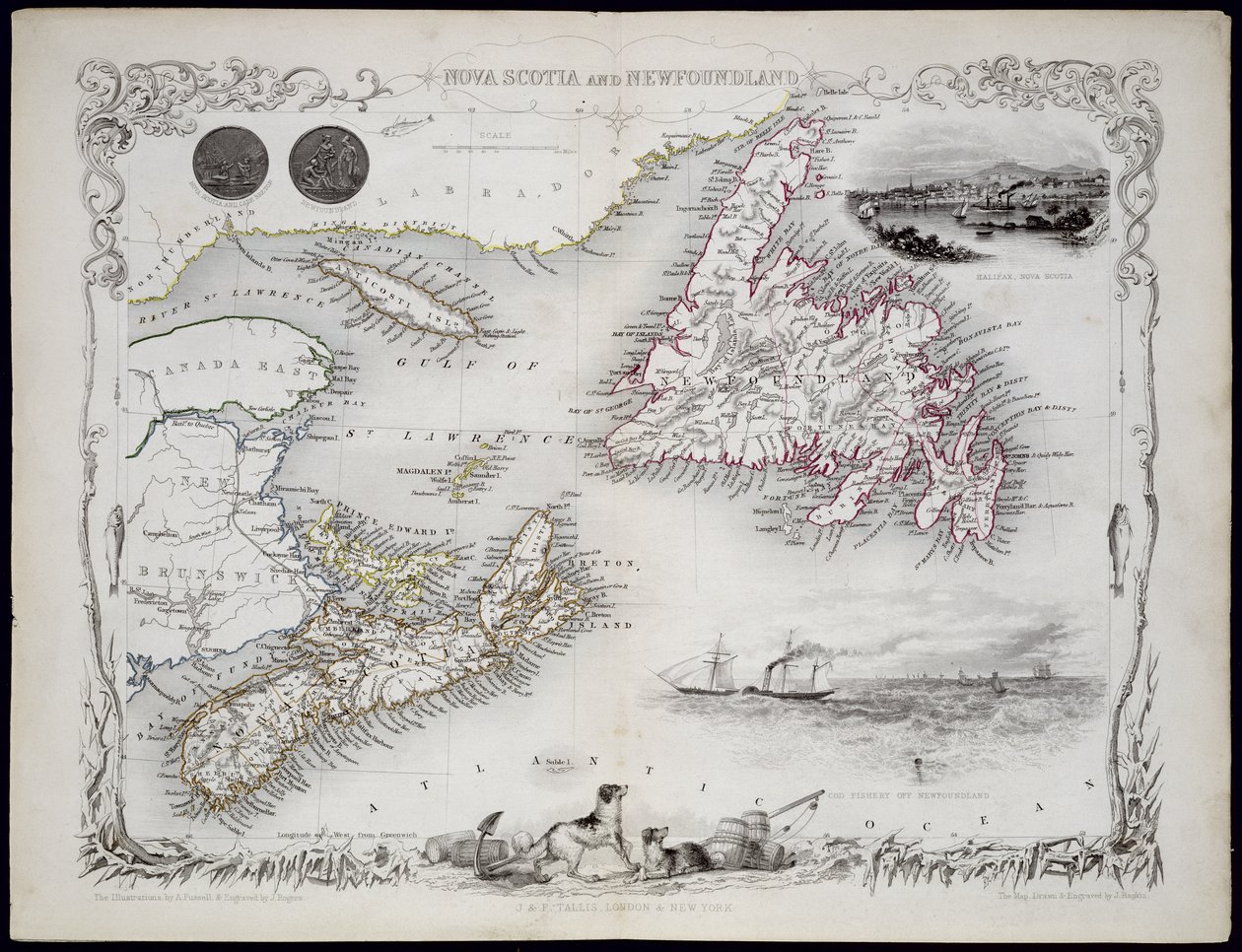 Nova Scotia ve Newfoundland, John Tallis und Co., New York ve Londra, 1850'ler tarafından yayınlanan bir Dünya Haritaları Serisinden by John Rapkin