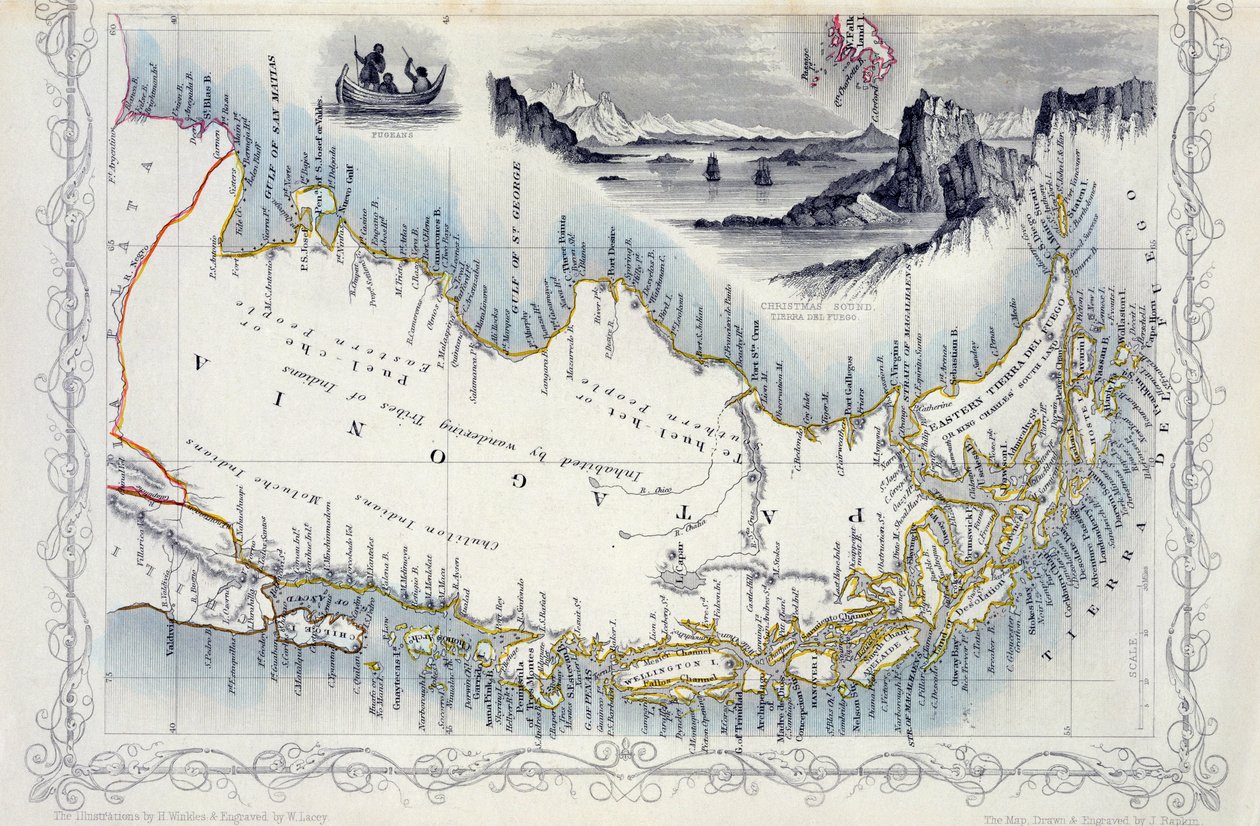 John Tallis und Co., New York ve Londra, 1850'ler tarafından yayınlanan bir dizi Dünya Haritasından Patagonya by John Rapkin