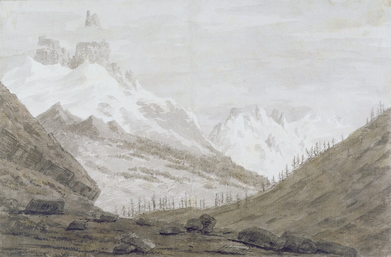 Chamonix ve Martigny arasında, 1776 (grafit, kalem ve kağıt üzerinde yıkama) by John Robert Cozens