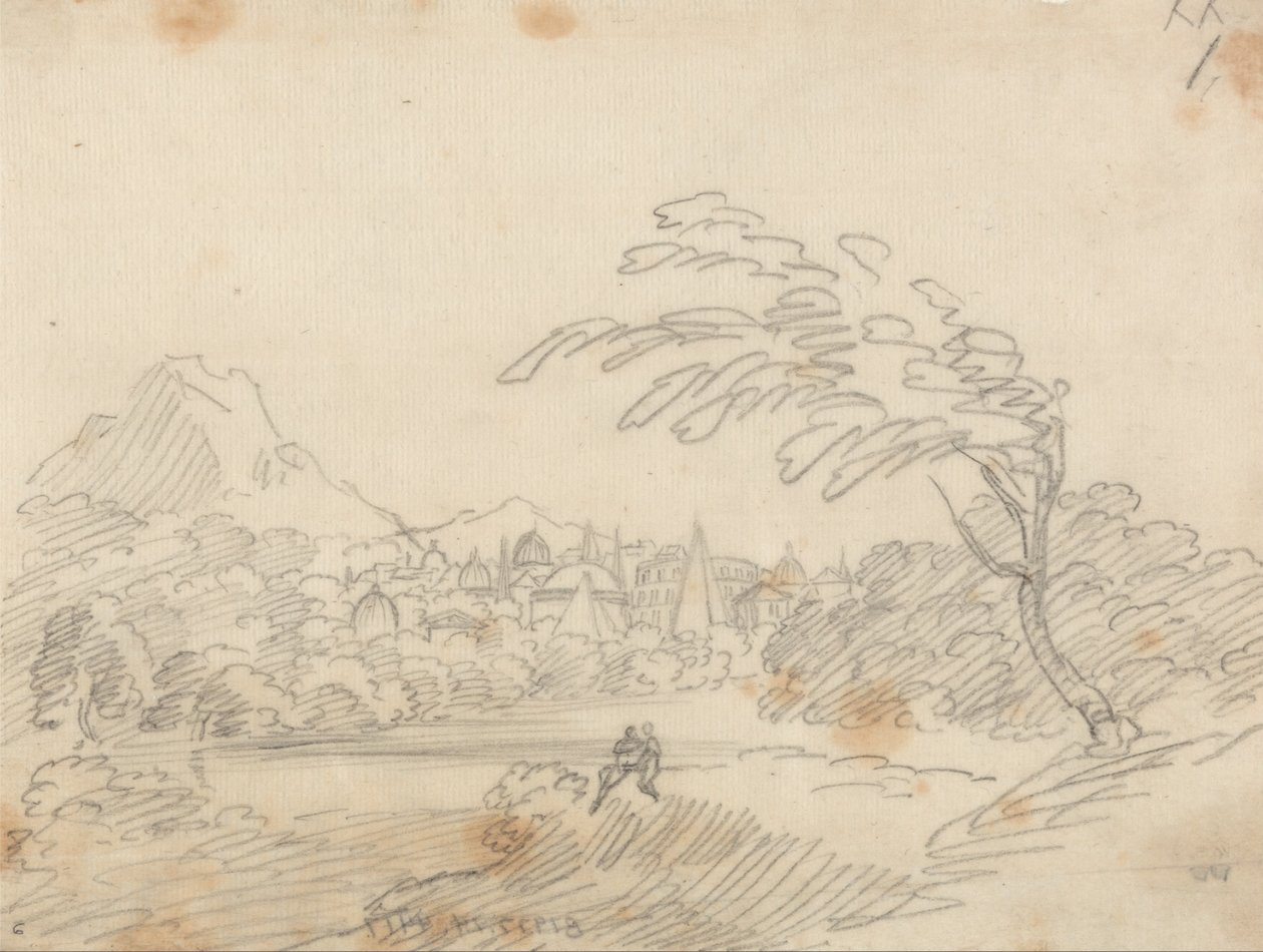 Hayali Bir Şehrin Uzaktan Görünümü by John Robert Cozens