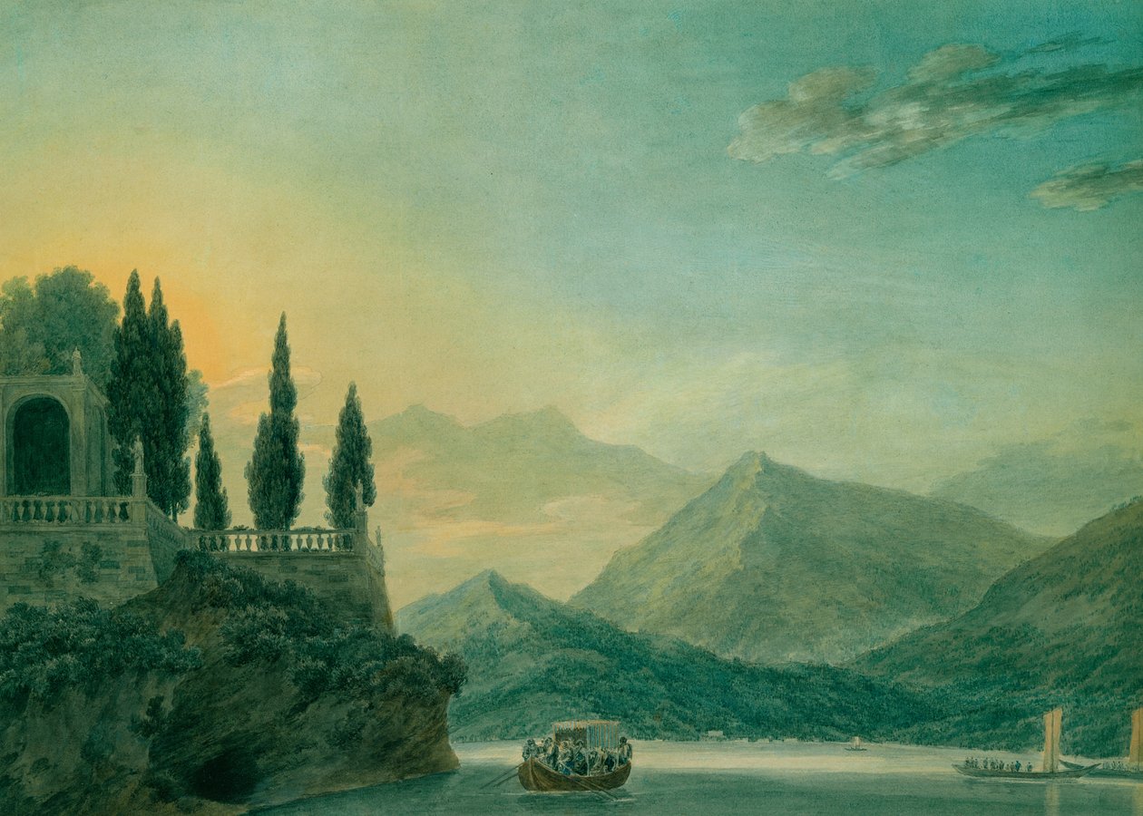 Isola Bella, Maggiore Gölü, alacakaranlıkta by John Robert Cozens