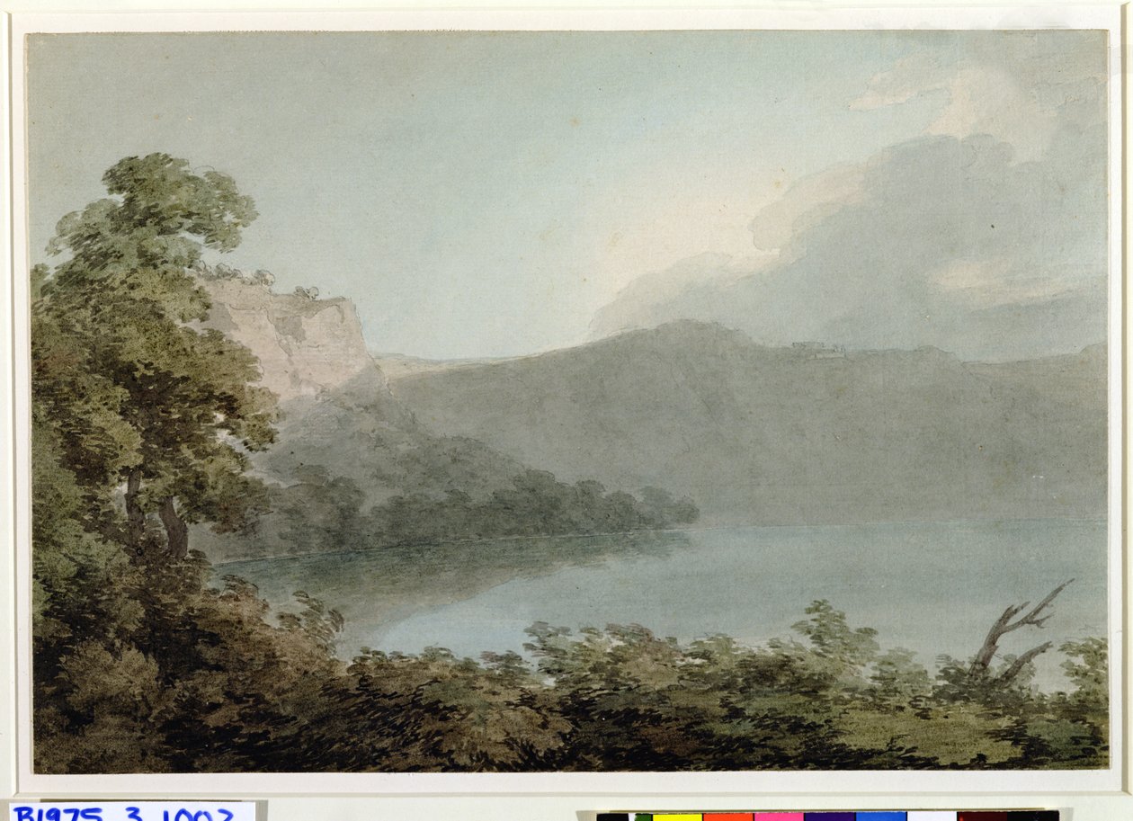 Roma ve Floransa Arasında Vico Gölü, 1783 (ağır serilmiş kağıt üzerinde grafit ve tuvalet) by John Robert Cozens