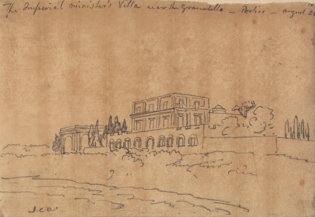Granabello yakınlarındaki İmparatorluk Bakanları Villası, Portici, 28 Ağustos by John Robert Cozens