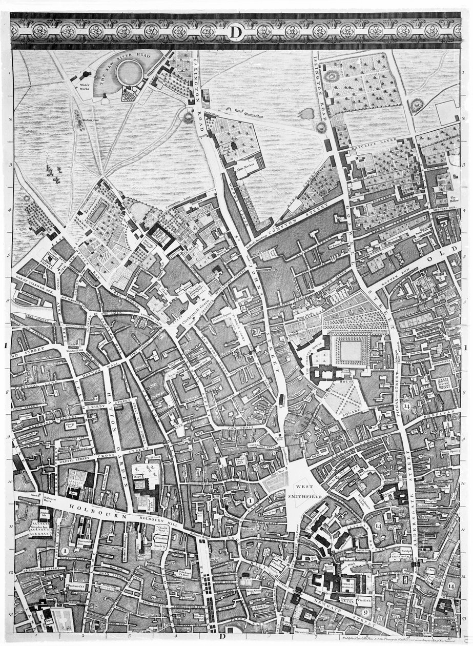 Clerkenwell Haritası, Londra Şehri, 1746 by John Rocque