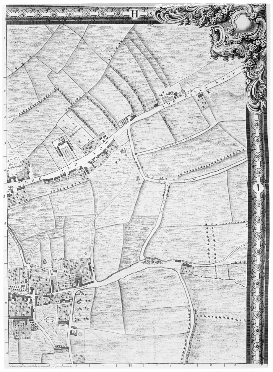 Mile End ve Stepney Green Haritası, Londra, 1746 by John Rocque