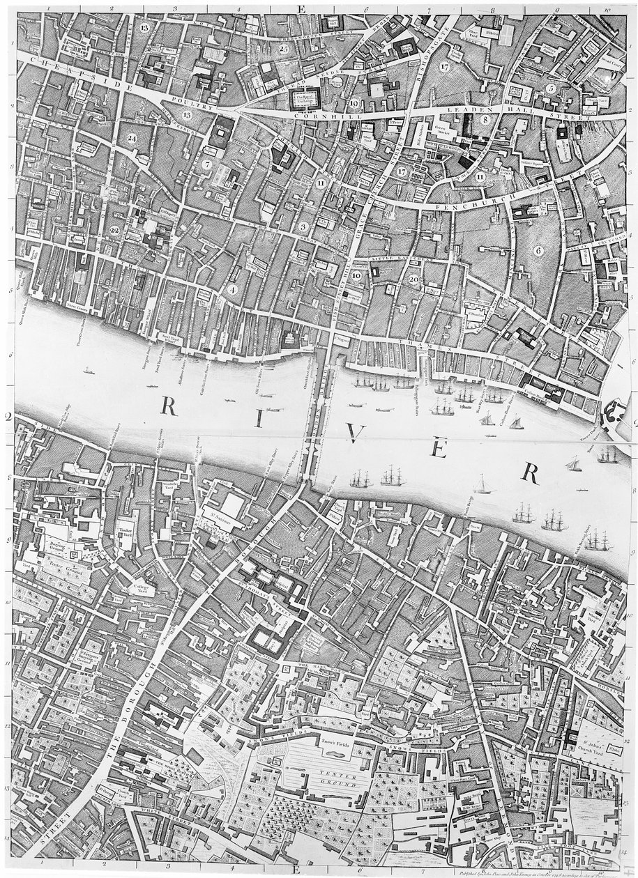 Eski Londra Köprüsü Haritası, Londra, 1746 by John Rocque