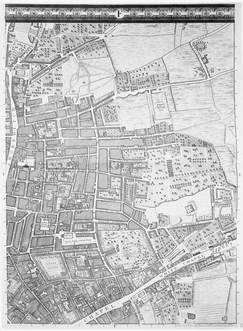 Shoreditch ve Whitechapel Haritası, Londra, 1746 by John Rocque
