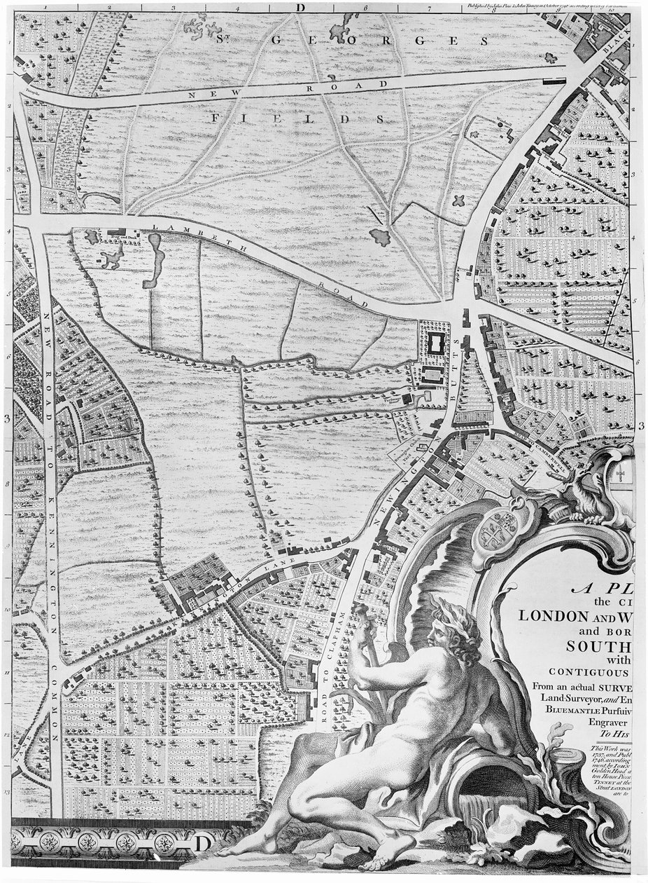 St Georges Fields ve Newington Butts Haritası, Londra, 1746 by John Rocque