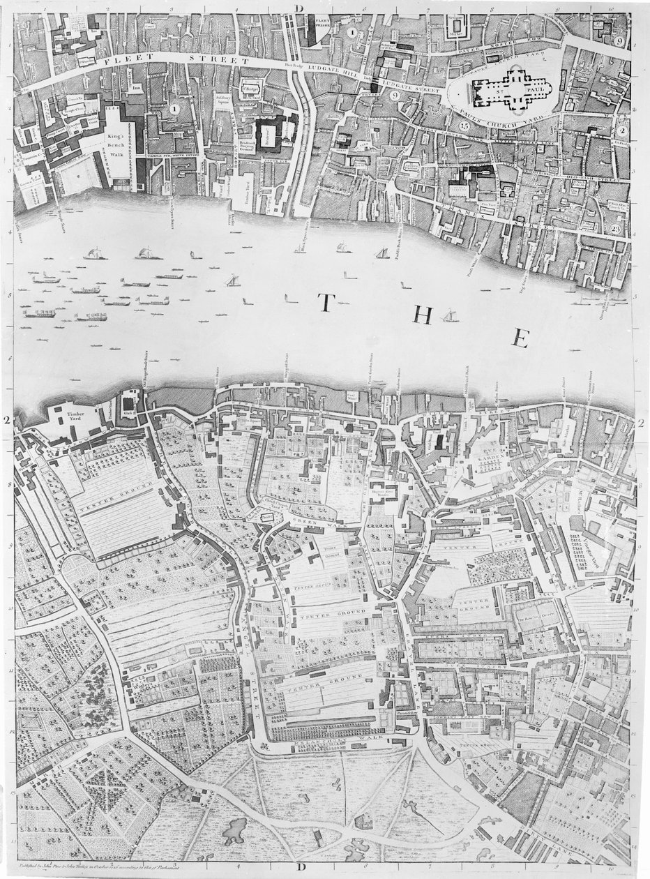 St Pauls ve Bankside Haritası, Londra, 1746 by John Rocque