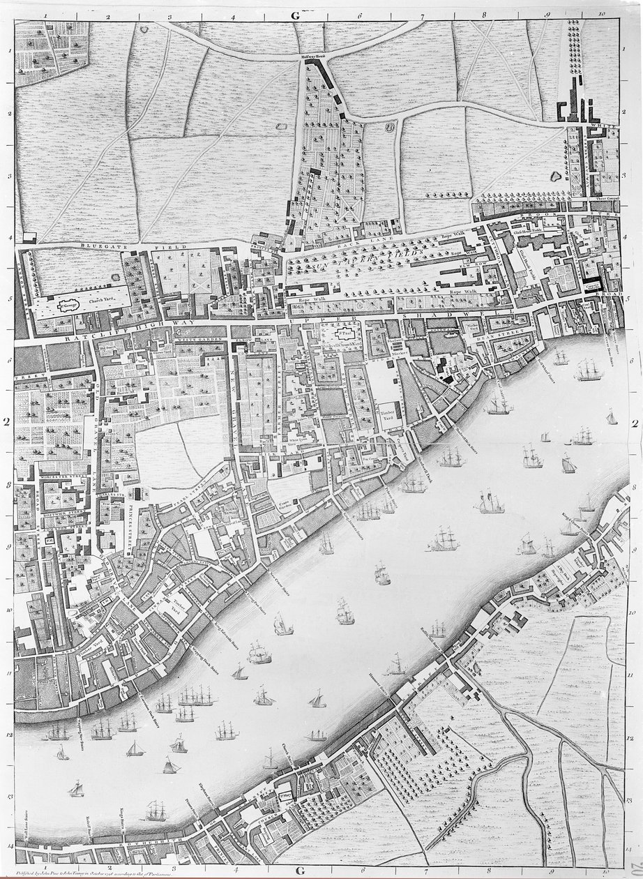 Wapping Haritası, Londra, 1746 by John Rocque