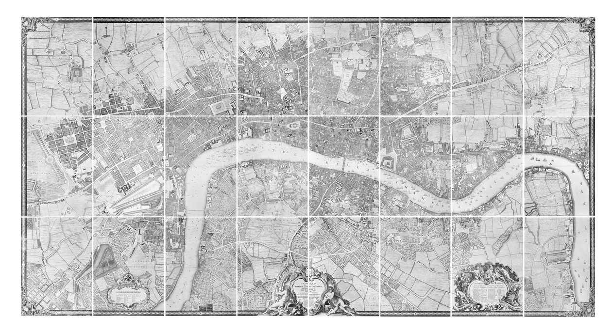 Londra ve Westminster şehirlerinin ve Southwark ilçesinin planı, 1746 by John Rocque