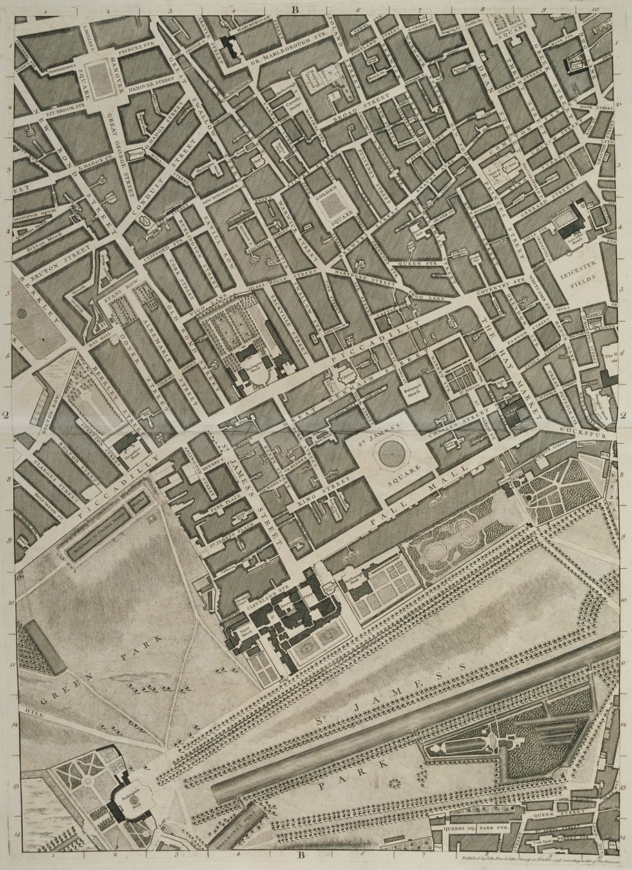John Tinney, pub tarafından oyulmuş Londra ve Westminster ve Southwark İlçesi Şehirleri Planı. 1746 by John Rocque