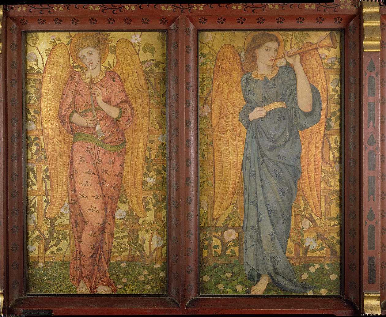 Obua ve trompetli melekler, 1861-62 (ayrıca bkz. 120143) by John Roddam Spencer Stanhope