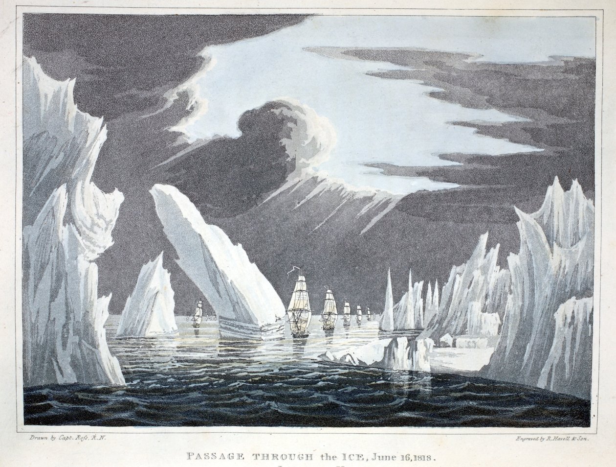Buzdan Geçiş, 16 Haziran 1818, 'Bir Keşif Yolculuğu...'ndan bir çizim, 1819 by John Ross