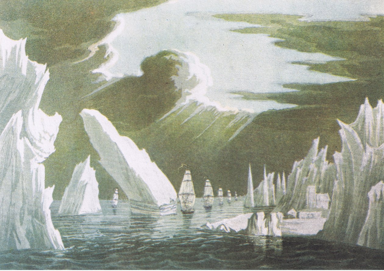Passage through the ice, June 1818 Sir John Rosss Voyage of Discovery 1819, from British Adventure published by Collins, 1947  by John Ross