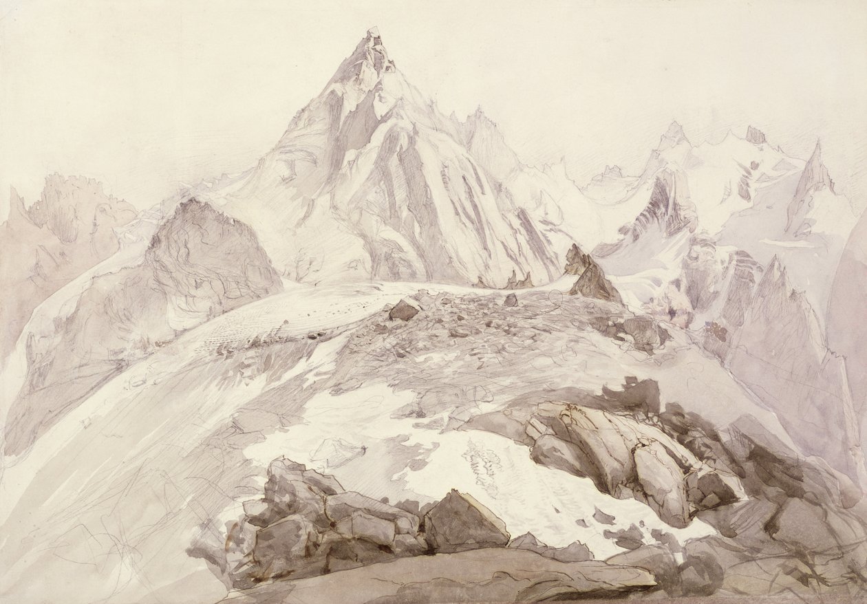 Aiguilles de Chamonix, c.1850 (pencil, pen and ink and wash on card) by John Ruskin