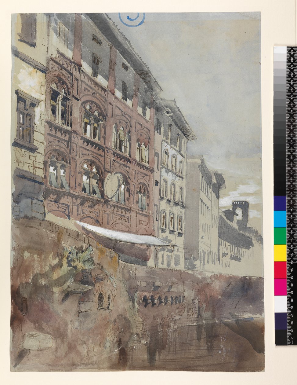 No.1590 Palazzo Agostini, Pisa, 1845 (kağıt üzerine wc ve guaj boya) by John Ruskin