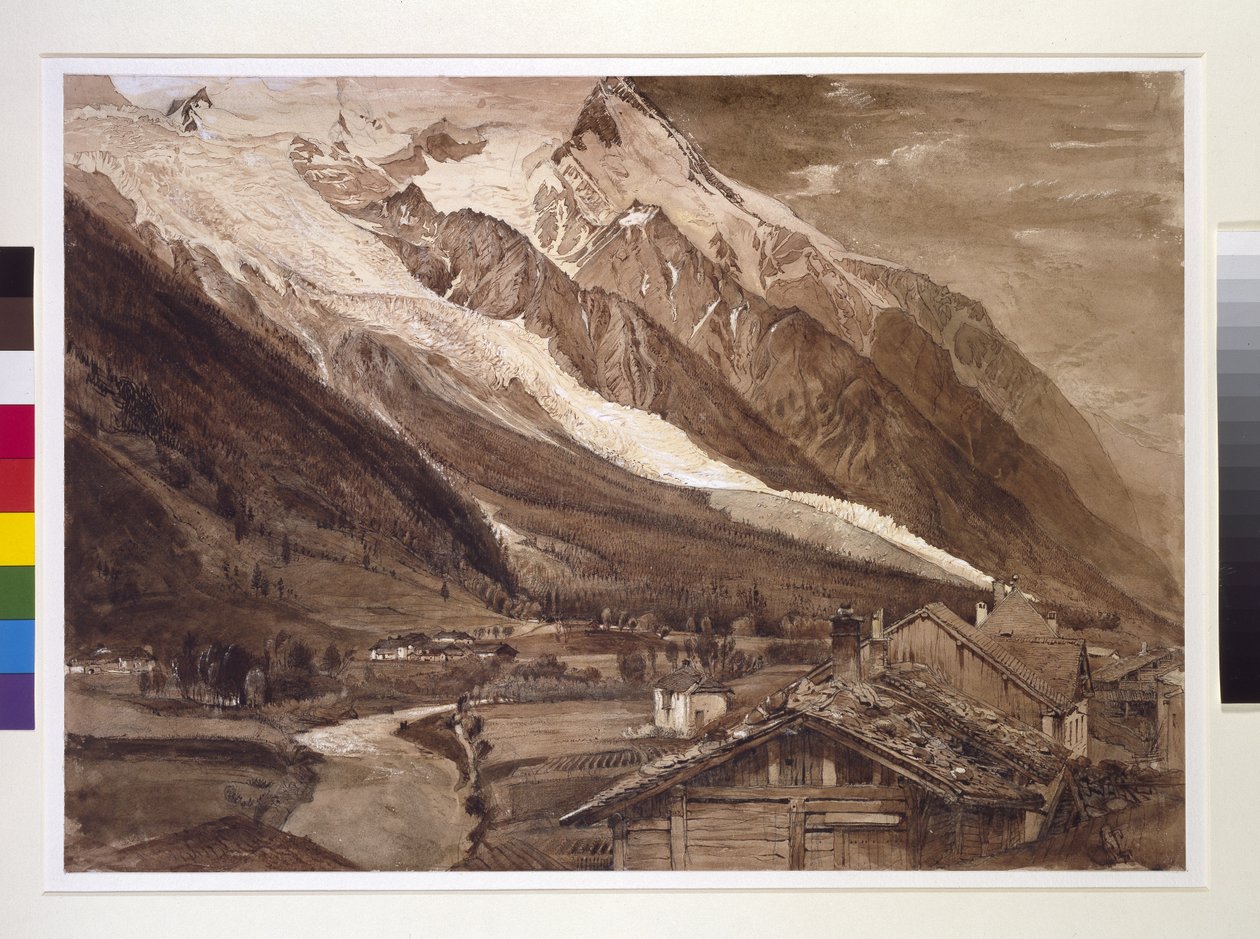 Recto: The Glacier des Bossons, Chamonix, Haziran 1849 (sepya mürekkebi ile kalem ve yıkama ve dokuma kağıt üzerinde grafit üzerine gövde rengi) by John Ruskin