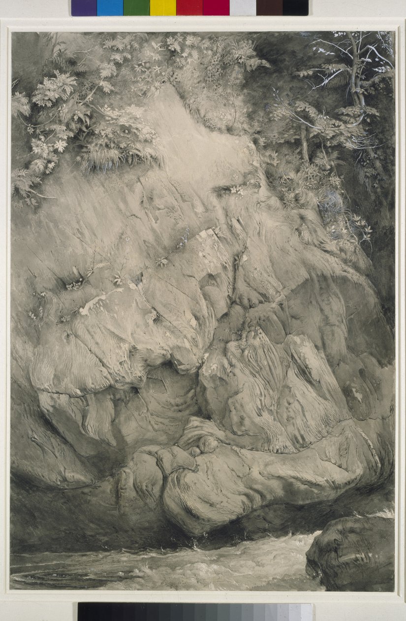 Gneiss Rock Çalışması, Glenfinlas, 1853-54 (kalem, kağıt üzerinde yıkama ve guaj) by John Ruskin