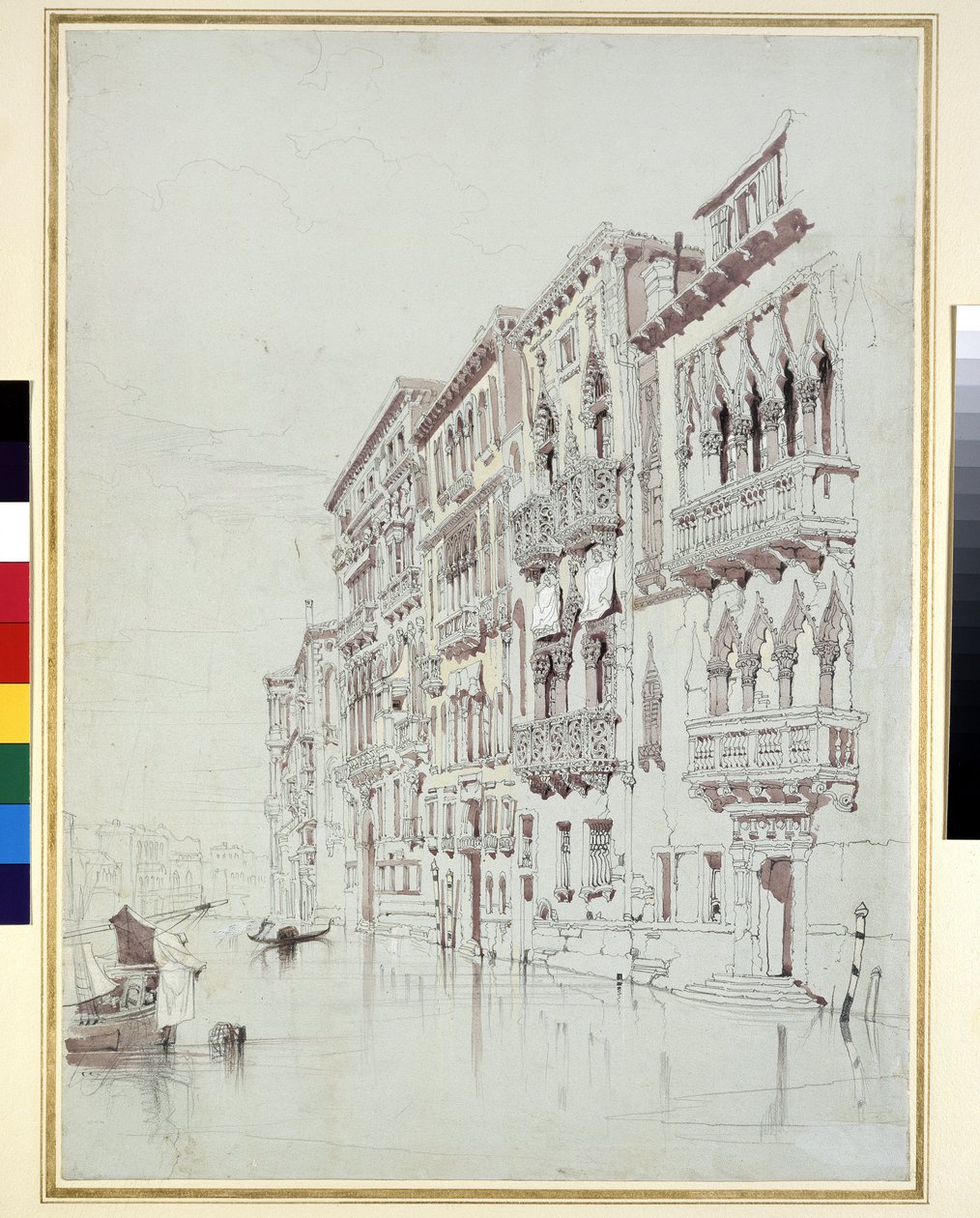 Palazzo Contarini-Fasan, Venedik, 6 - 16 Mayıs 1841 (gri kağıt üzerinde grafit, suluboya ve gövde rengi, biraz çizik var) by John Ruskin